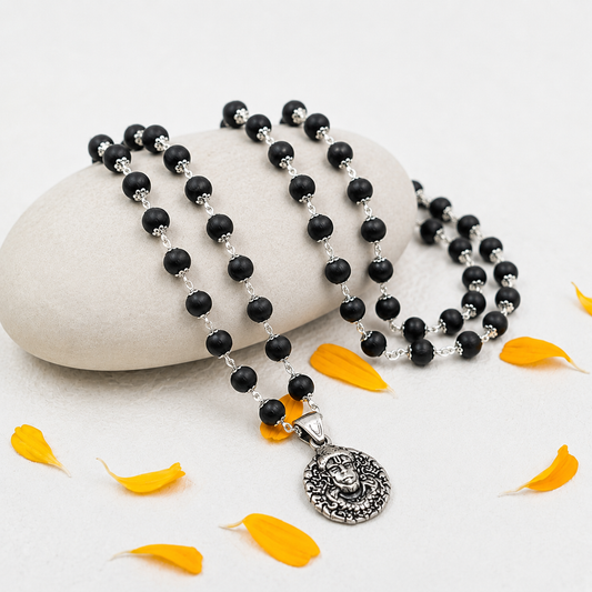 Silver Plated 3D Bajrangbali Pendant with Karungali Mala