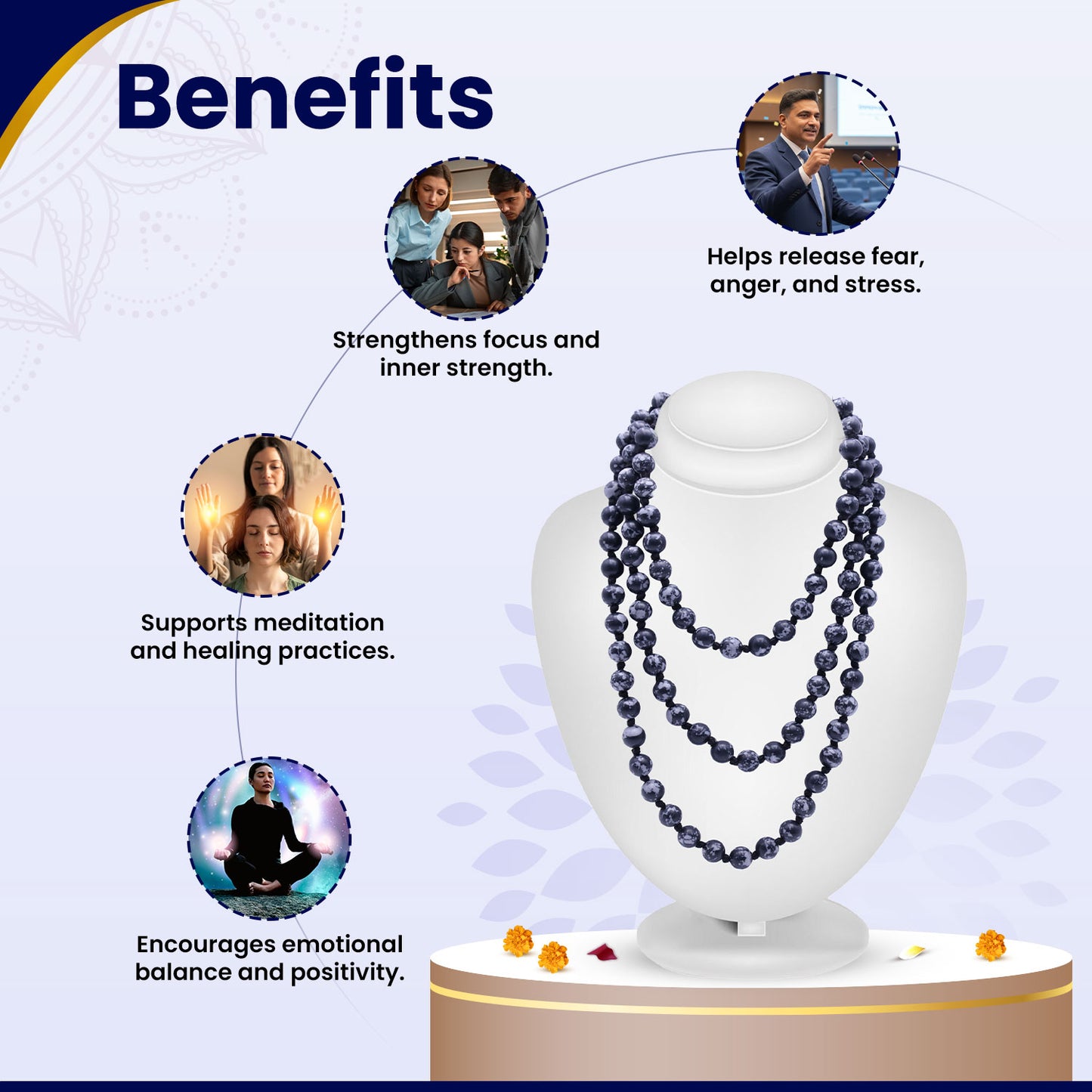 Original Snowflake Obsidian Mala
