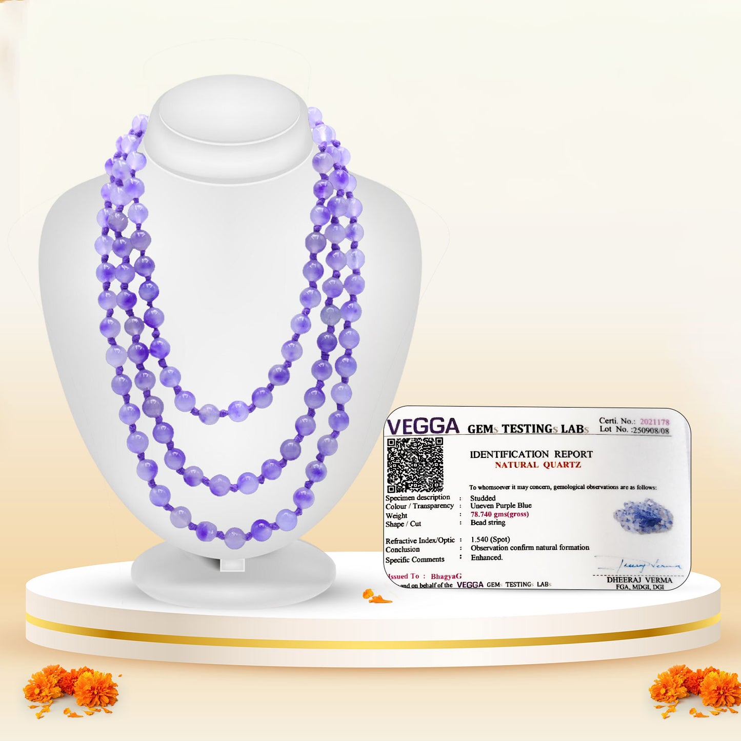 Healing Crystal Mala Certificate