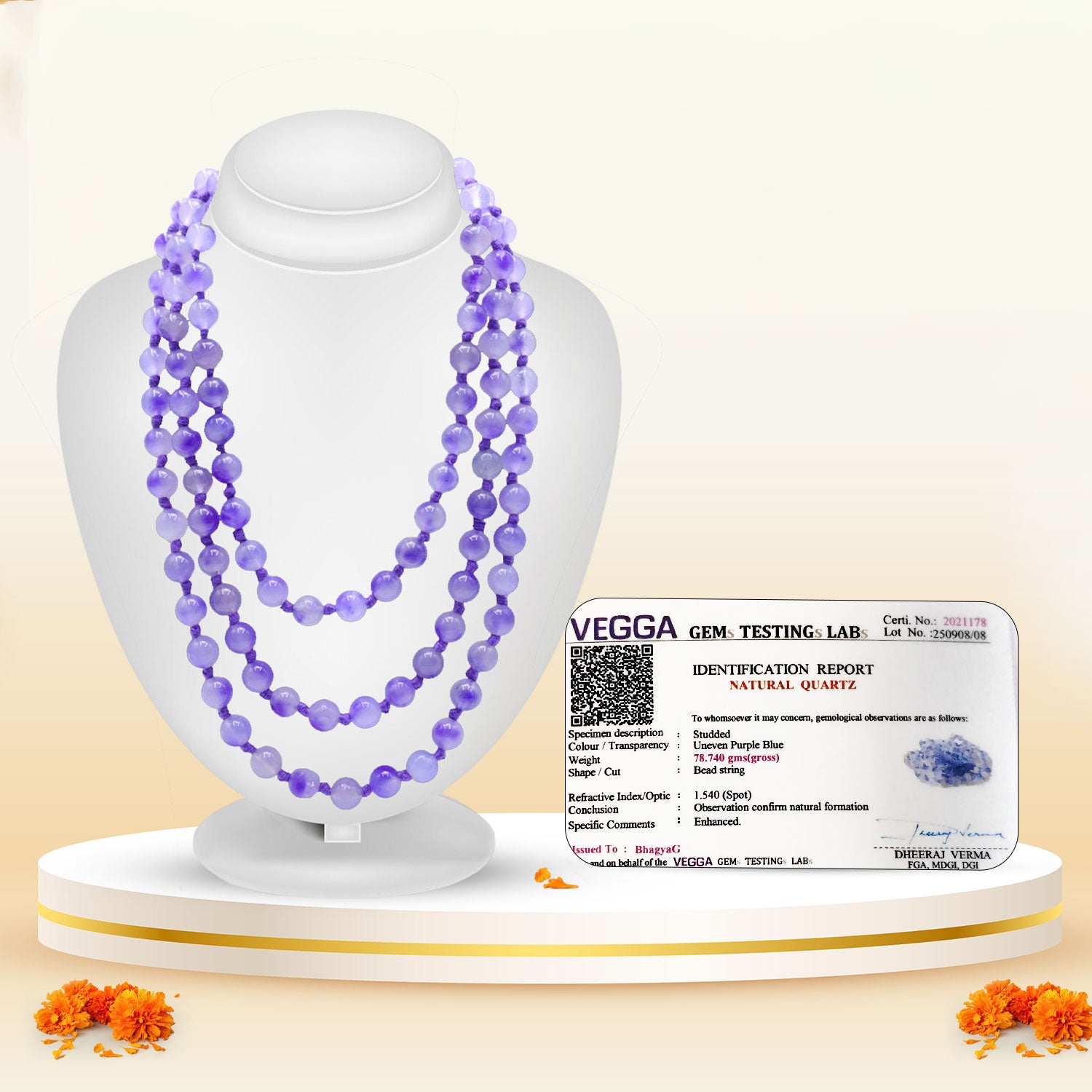Healing Crystal Mala Certificate