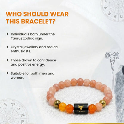 Taurus (वृषभ राशि) Zodiac Sunstone & Carnelian Crystal  Bracelet