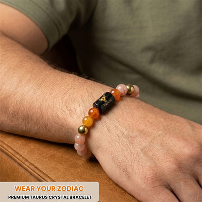Taurus (वृषभ राशि) Zodiac Sunstone & Carnelian Crystal  Bracelet