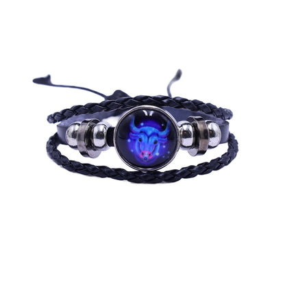 Zodiac Bracelet–Elegant Black Leather Design with 12 Constellation Signs