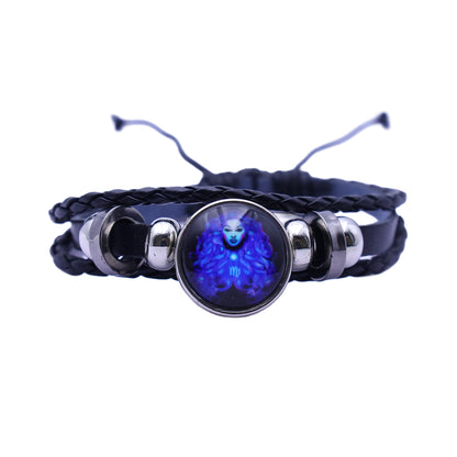 Zodiac Bracelet–Elegant Black Leather Design with 12 Constellation Signs