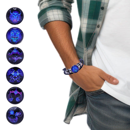 Zodiac Bracelet–Elegant Black Leather Design with 12 Constellation Signs