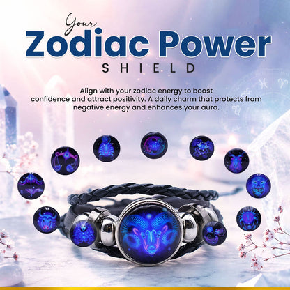 Zodiac Bracelet–Elegant Black Leather Design with 12 Constellation Signs