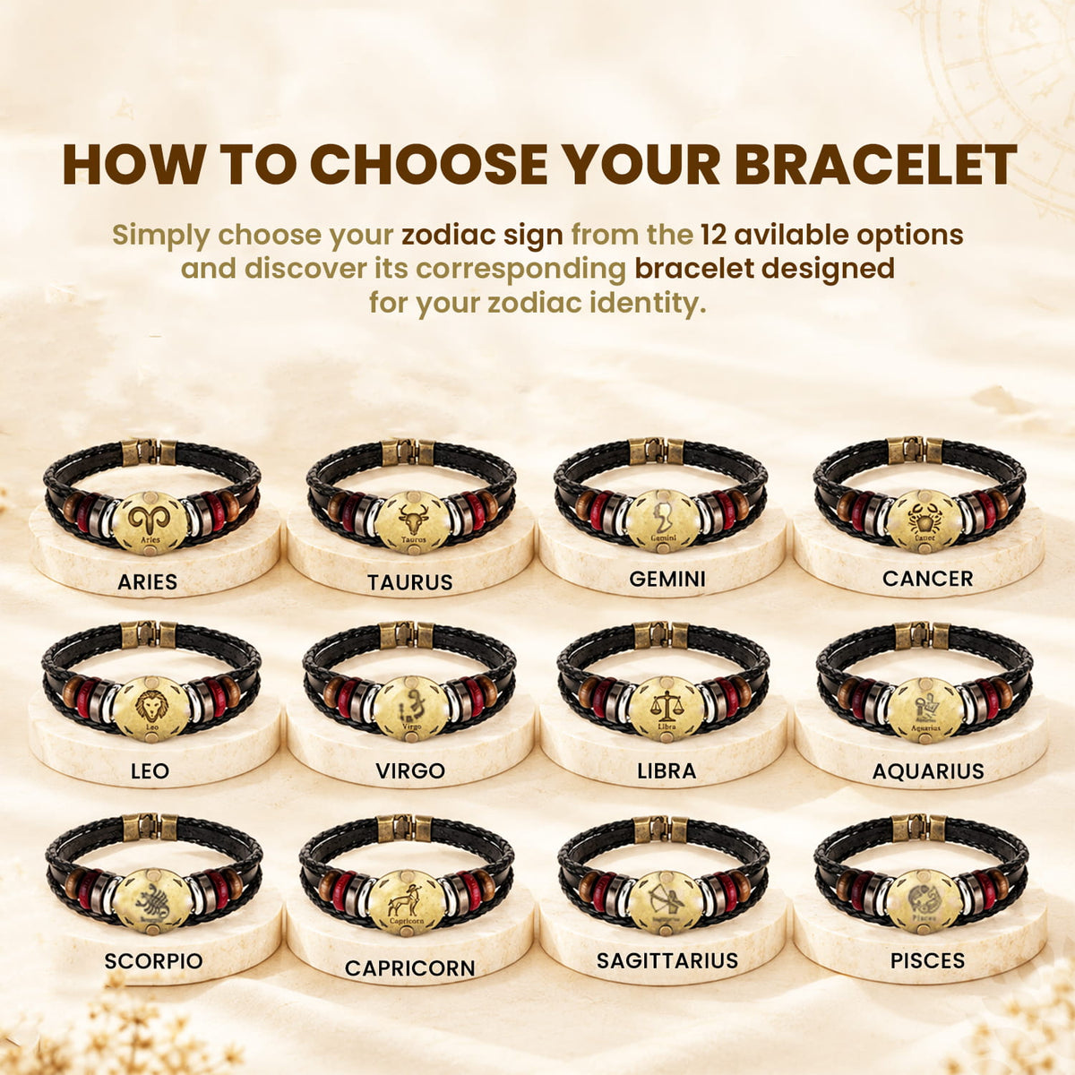 Zodiac Bracelet Collection with 12 Constellation Signs