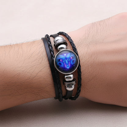 Zodiac Bracelet–Elegant Black Leather Design with 12 Constellation Signs
