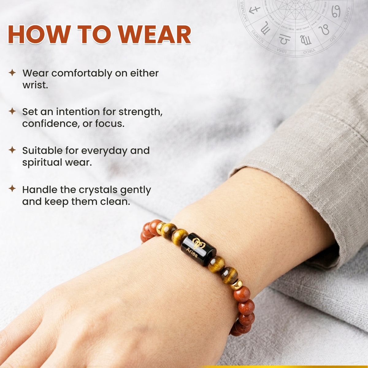 Aries (मेष राशि) Zodiac Red Jasper & Tiger Eye Crystal Bracelet