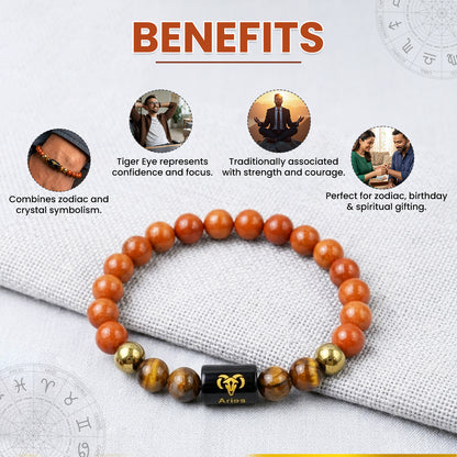 Aries (मेष राशि) Zodiac Red Jasper & Tiger Eye Crystal Bracelet