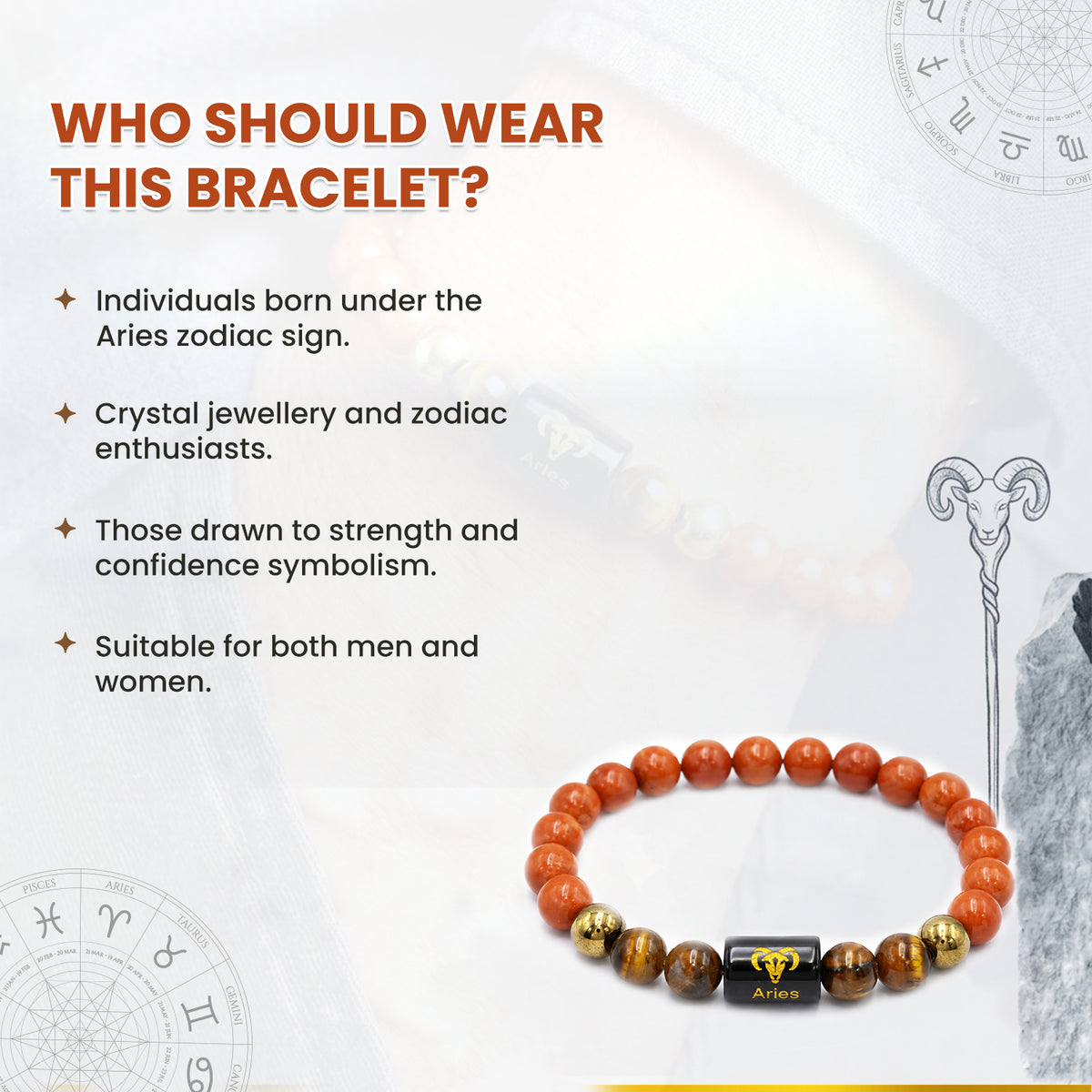 Aries (मेष राशि) Zodiac Red Jasper & Tiger Eye Crystal Bracelet
