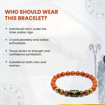 Aries (मेष राशि) Zodiac Red Jasper & Tiger Eye Crystal Bracelet