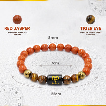 Aries (मेष राशि) Zodiac Red Jasper & Tiger Eye Crystal Bracelet