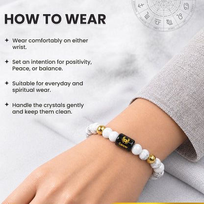 Cancer (कर्क राशि) Zodiac Howlite & Milky Quartz Crystal Bracelet