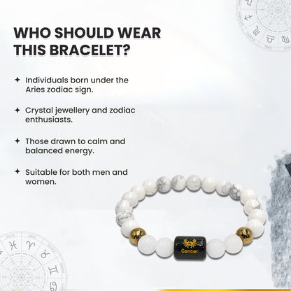 Cancer (कर्क राशि) Zodiac Howlite & Milky Quartz Crystal Bracelet