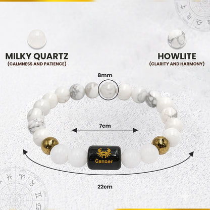 Cancer (कर्क राशि) Zodiac Howlite & Milky Quartz Crystal Bracelet