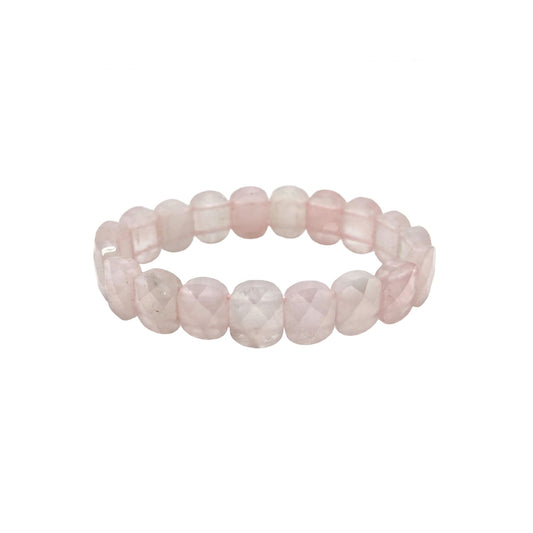 Rose Quartz Oval Shape Diamond Cut Bracelet
